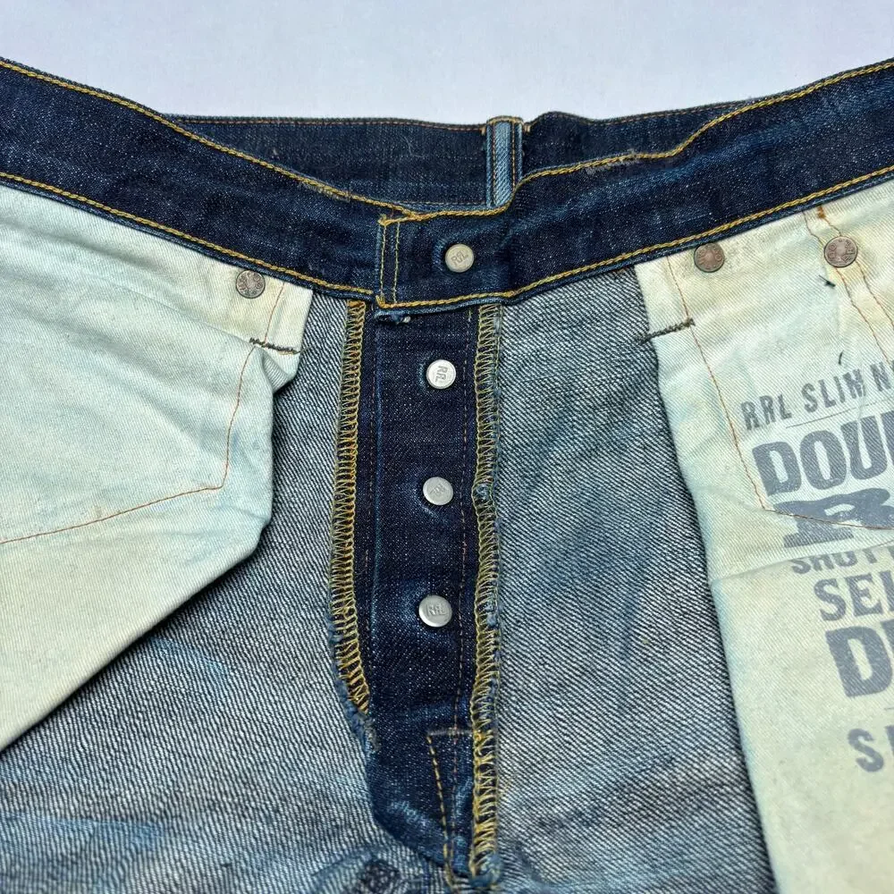 RRL Double RL Slim Fit Japan Woven Selvedge Denim Jeans Men's 30x34 Whiskering